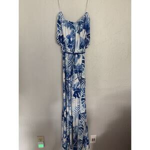 Women’s Blue Floral Strapless Mackenzie & James Jumpsuit Wide Leg